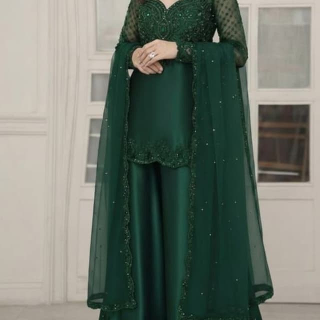 Deep Emerald Green Sharara Suit Set
