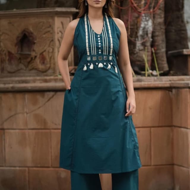 Teal, White Kurta set with palazzo
