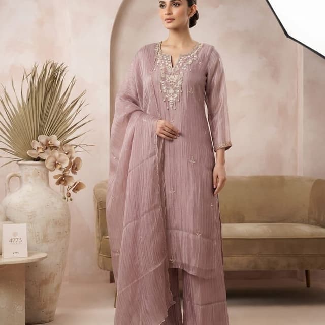 Dusty mauve or muted pink with silver accents Salwar Kameez set with dupatta