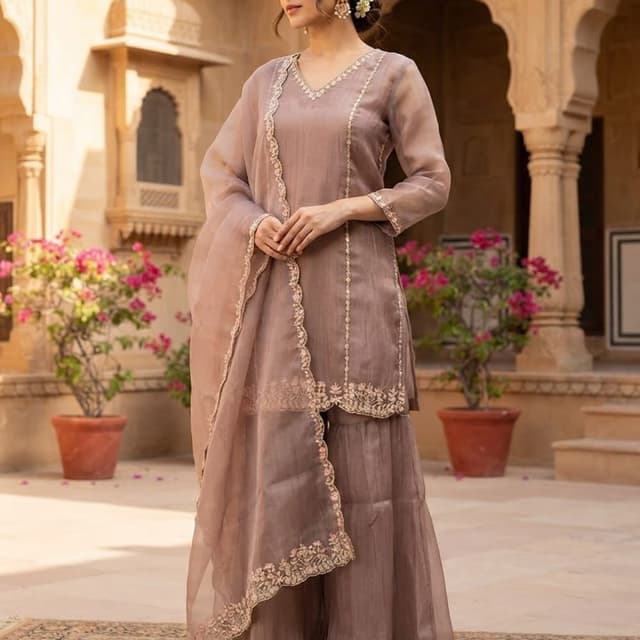 Muted mauve or dusty pink Sharara Suit Set