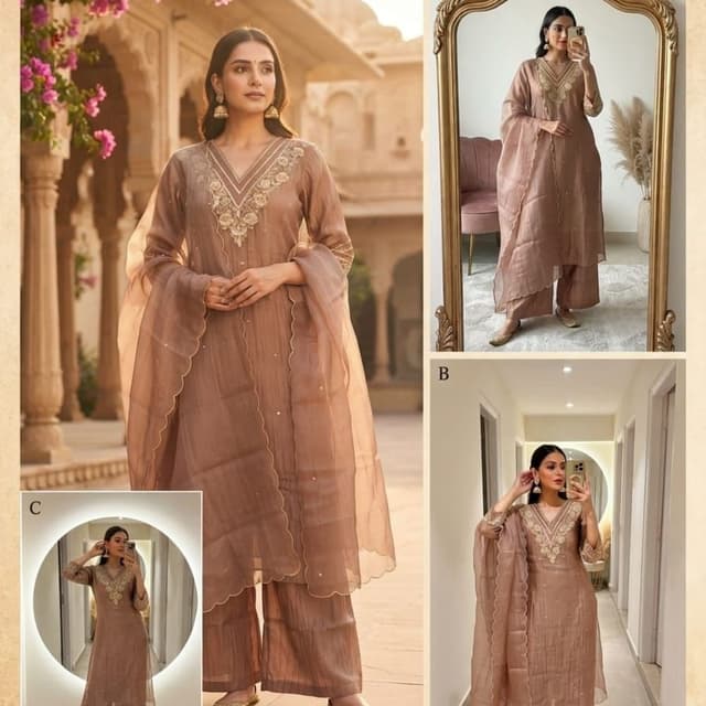 Monochromatic dusty mauve or warm brownish-pink Salwar Kameez set