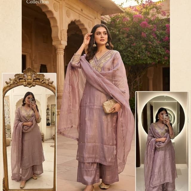 Mauve, light purple with gold accents Salwar Suit Set