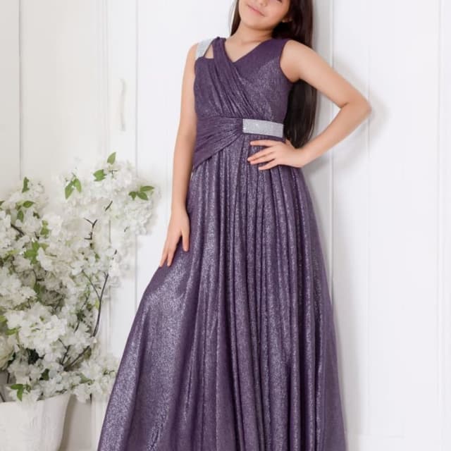 Wine purple with metallic silver shimmer Gown