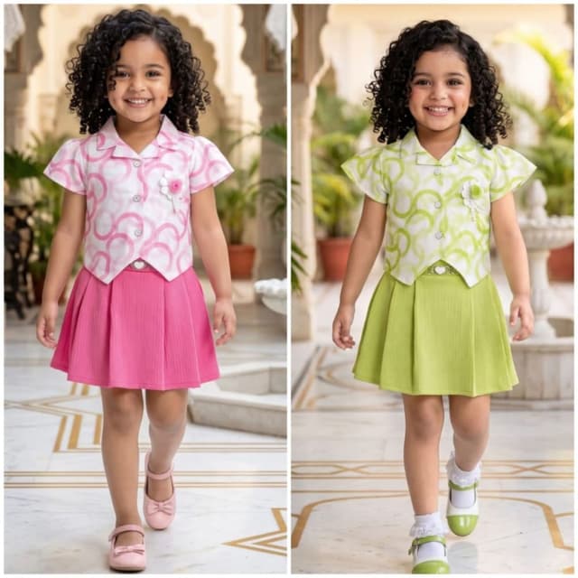 Pink/White and Light Green/White Co-ord Set (Top and Skirt)