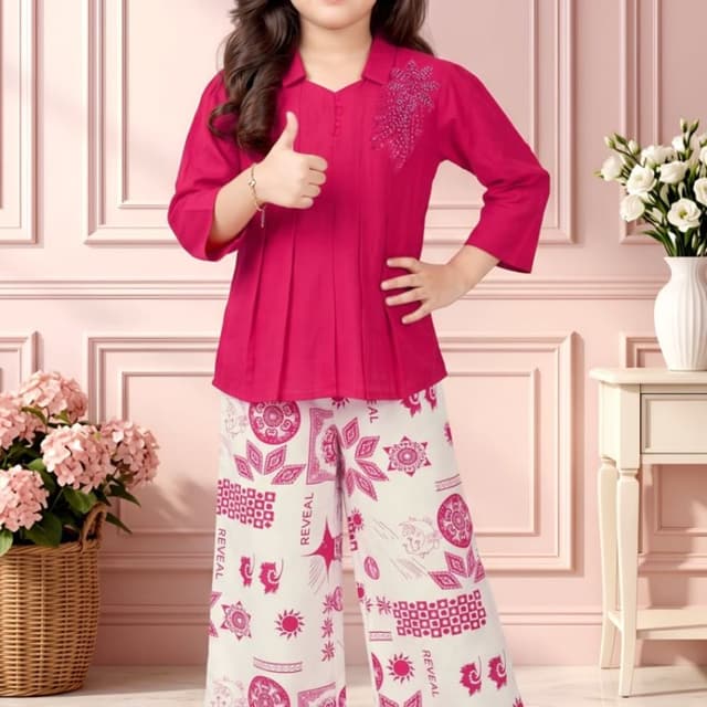 Magenta and White Kurti and Palazzo set