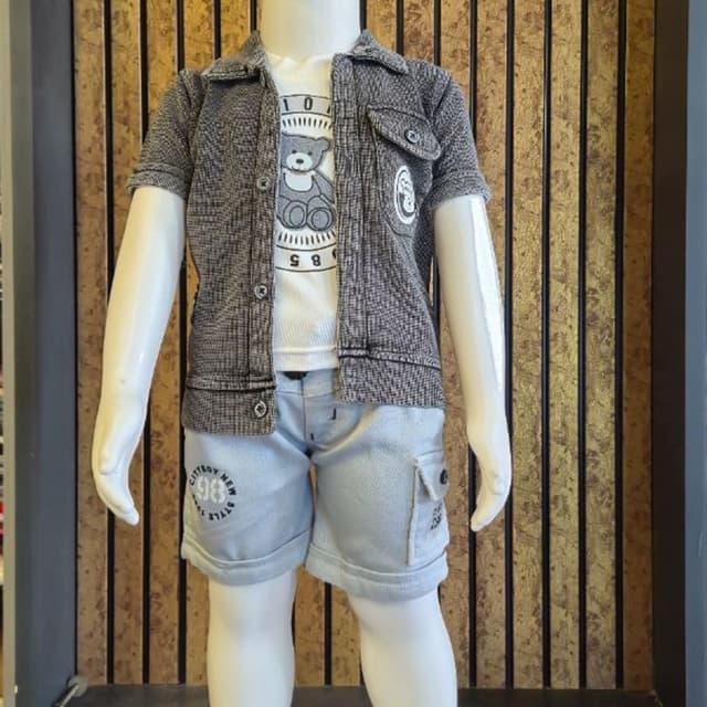 Grey, White, Light Blue Shorts set