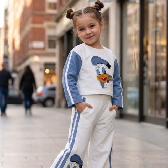 White, Denim Blue Co-ord set (Sweatshirt and Trousers)