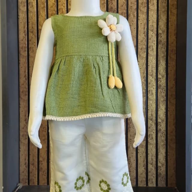 Sage green and off-white Top and pant set