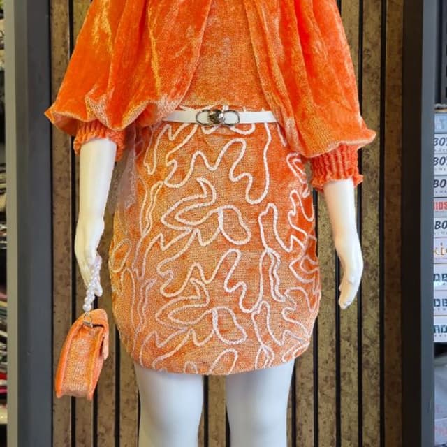 Bright orange and white Dress with cape overlay