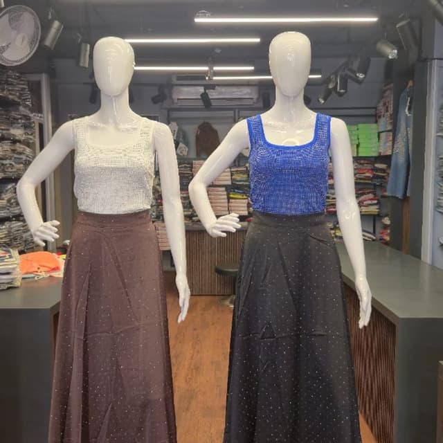 White, Blue, Brown, Black Skirt and Top Set
