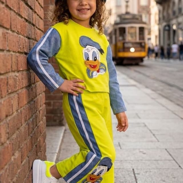 Neon Yellow and Blue Co-ord set (top and pants) with matching hat
