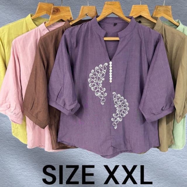 Deep purple with white embroidery and white buttons Kurti