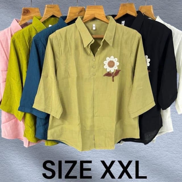 Olive green base with white and brown floral embroidery Shirt