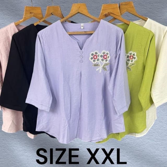 Lavender, purple with multi-colored flower embroidery Top