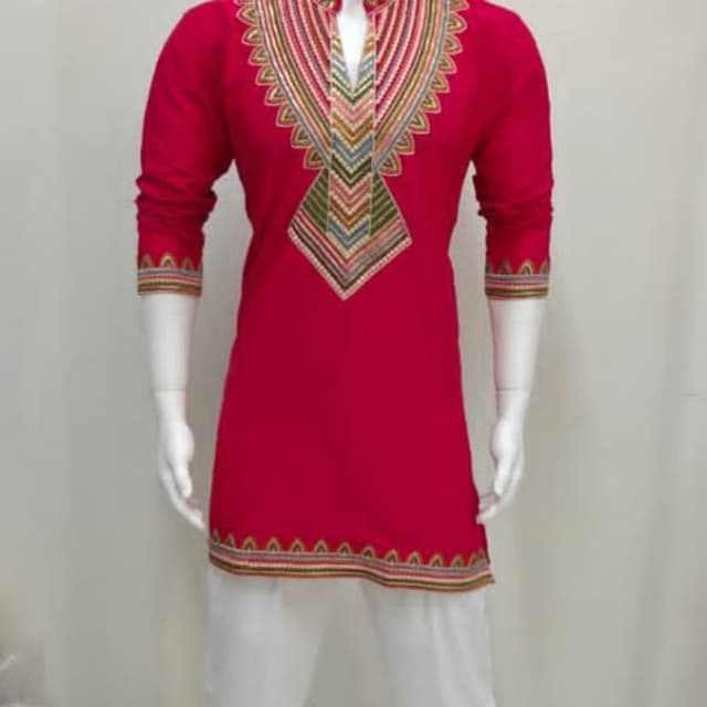 Magenta, White, Multi-colored embroidery Kurta with Pajamas