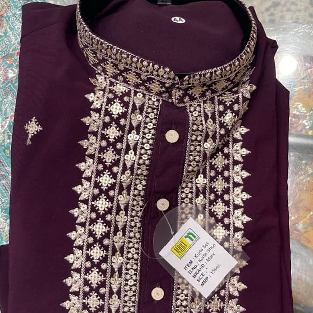 Deep Plum/Eggplant Purple with Silver/Champagne embroidery Kurta Set