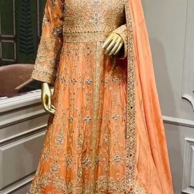 Peach, Orange, Gold Anarkali Gown