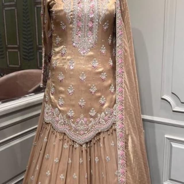 Champagne gold, pastel pink, silver Sharara Suit