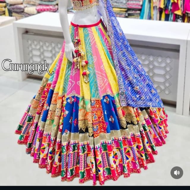 Multicolor, Bright Pink, Yellow, Teal, Royal Blue, Gold Lehenga Choli