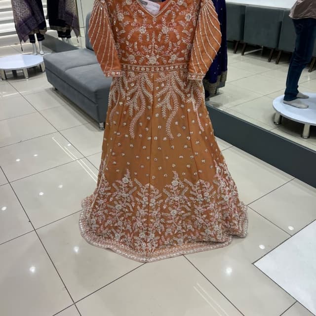 Burnt Orange, Peach, Silver, White Anarkali Suit/Gown