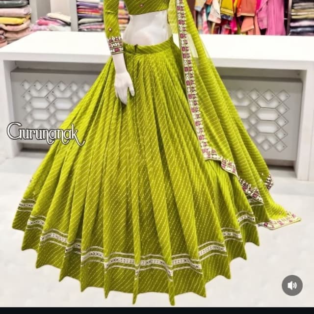 Olive Green with white and metallic accents Lehenga Choli