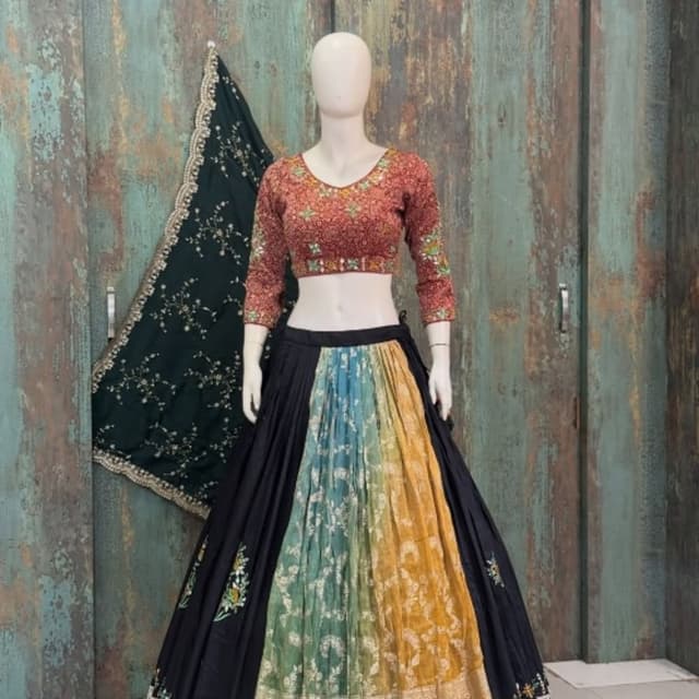 Black, Teal, Mustard Yellow, Maroon, Multi-color Lehenga Choli