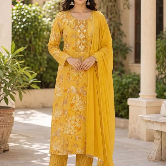 Yellow and Mustard Kurta Set with Dupatta