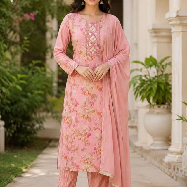 Soft Pink, Peach, Cream, and hints of muted orange Salwar Kameez Set