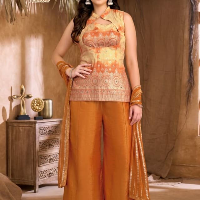 Burnt orange, mustard yellow, and gold accents Palazzo Suit Set