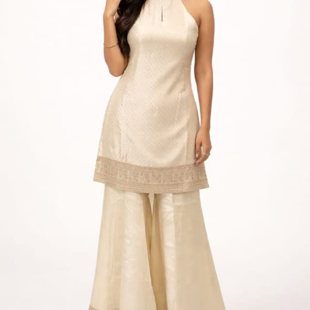 Cream and gold Sharara Set