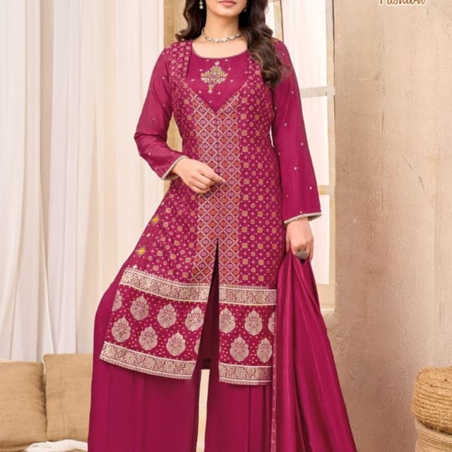 Magenta, Maroon, Gold Palazzo Suit