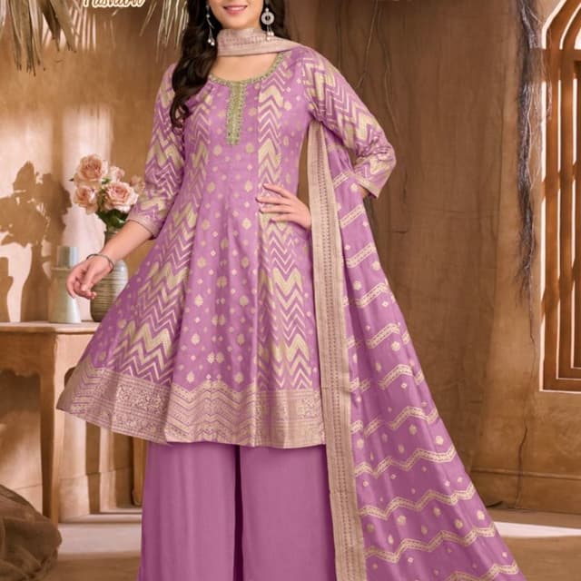 Lavender and Gold Kurti with Palazzos and Dupatta set