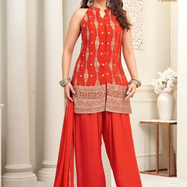 Vibrant Red with Gold accents Salwar Suit Set