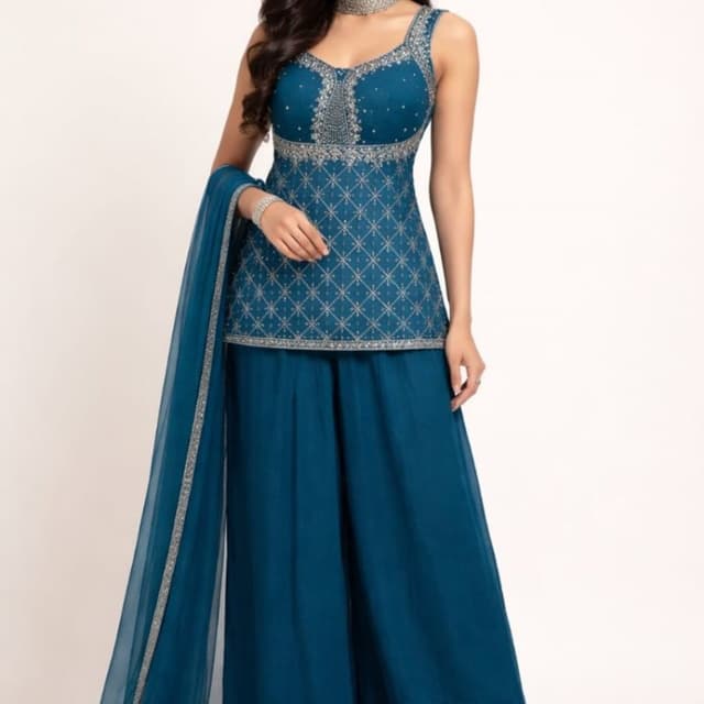 Deep Teal, Silver Sharara Set