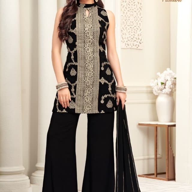 Black and Metallic Gold Salwar Kameez Set