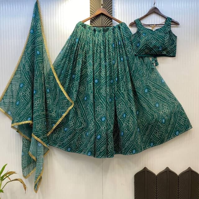 Emerald Green, Deep Blue, Gold Lehenga Choli