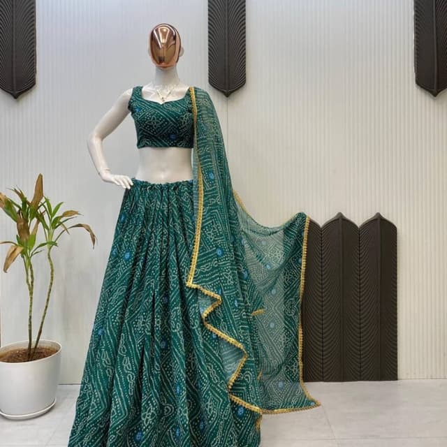 Emerald Green with hints of blue and yellow trim Lehenga Choli