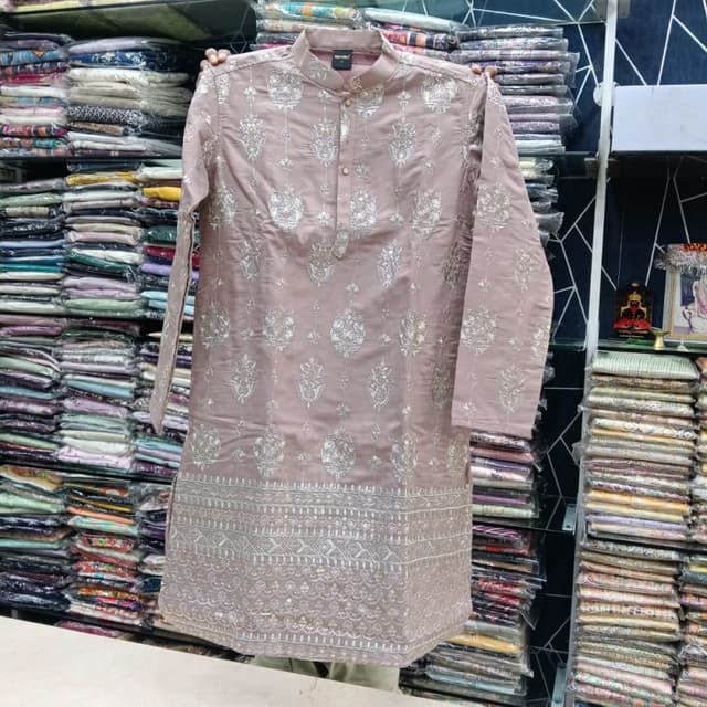 Dusty mauve or muted pink with silver embroidery Kurta