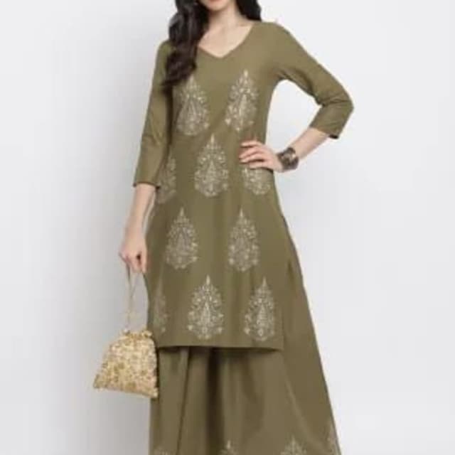 Olive Green and Gold Kurta and Sharara set