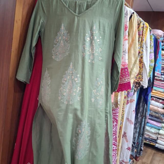 Sage Green base with metallic gold foil print Kurti