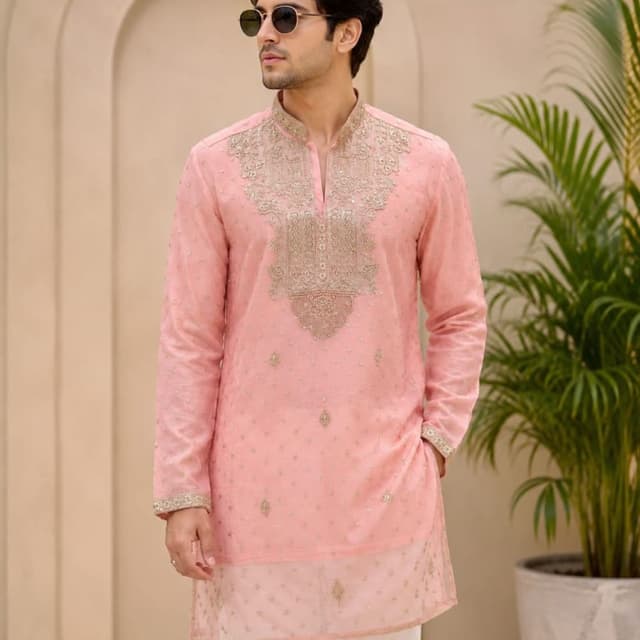 Pastel pink with gold embroidery accents Kurta
