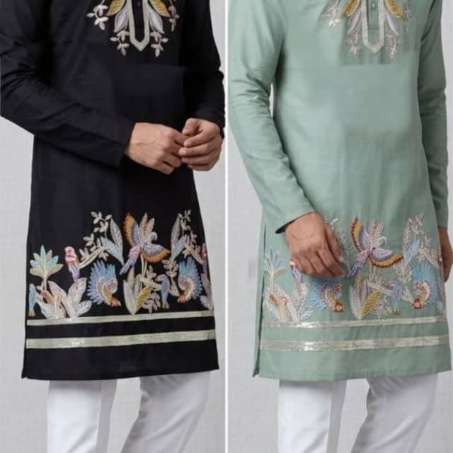 Black, Mint Green, White, Multicolor embroidery Kurta