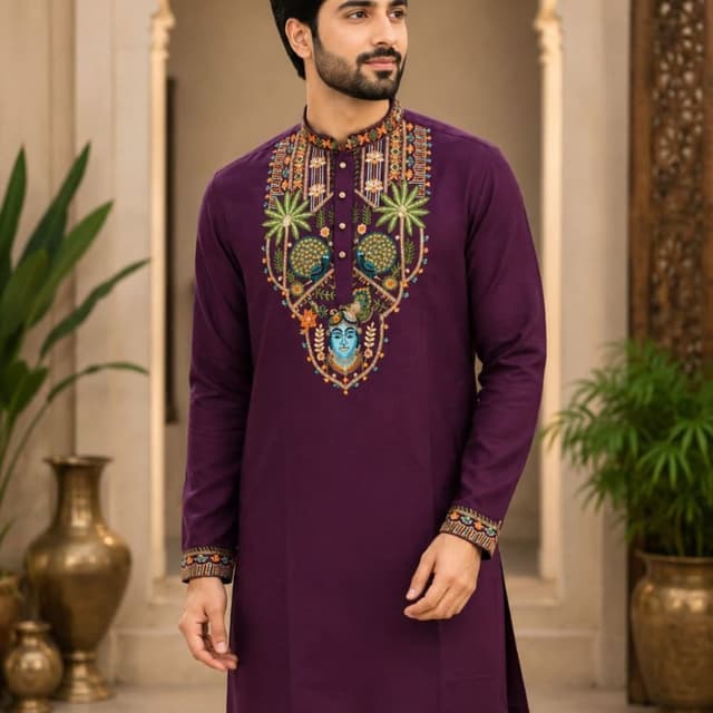 Deep Purple, Multicolored Embroidery Kurta