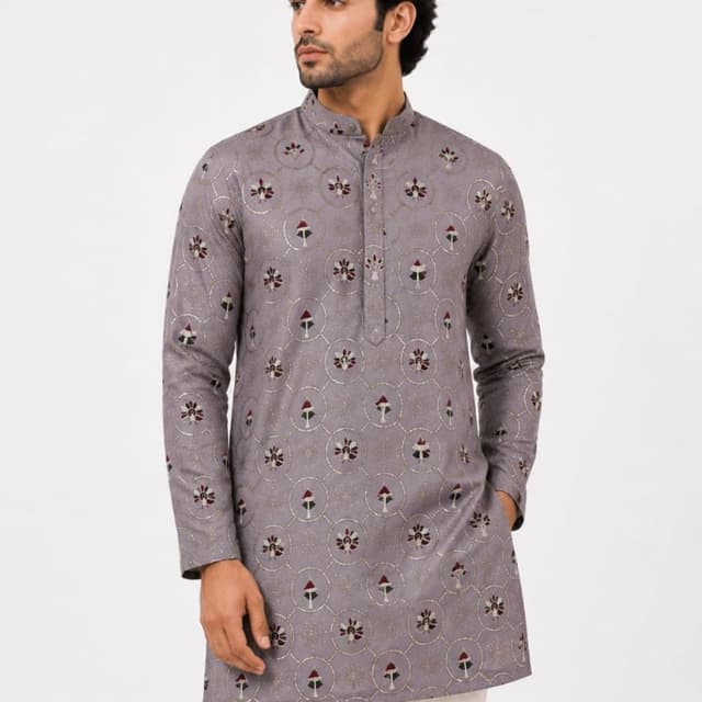 Grey, maroon, white, and golden Kurta