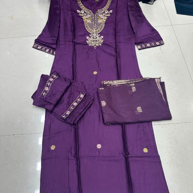 Deep Purple, Gold, Light Pink Salwar Kameez Set