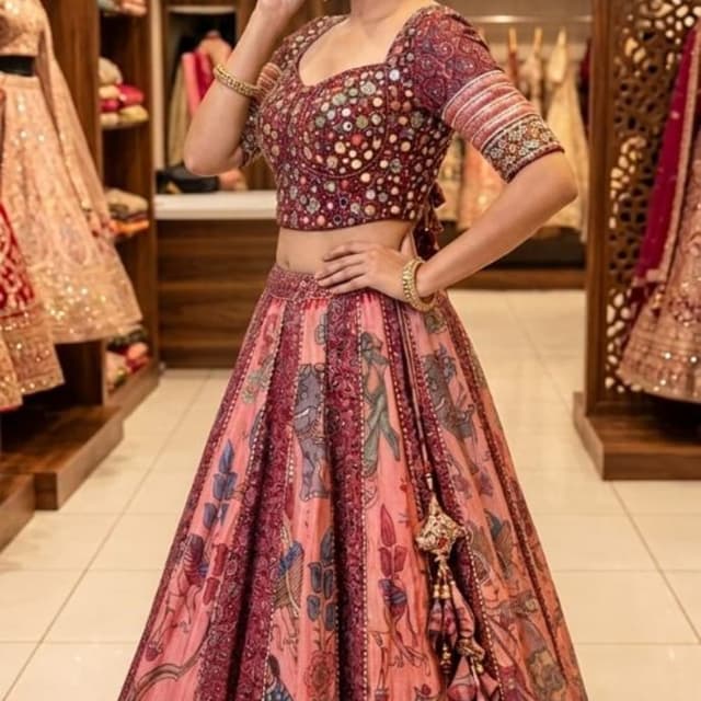 Maroon, Dusty Pink, Multi-colored prints Lehenga Choli