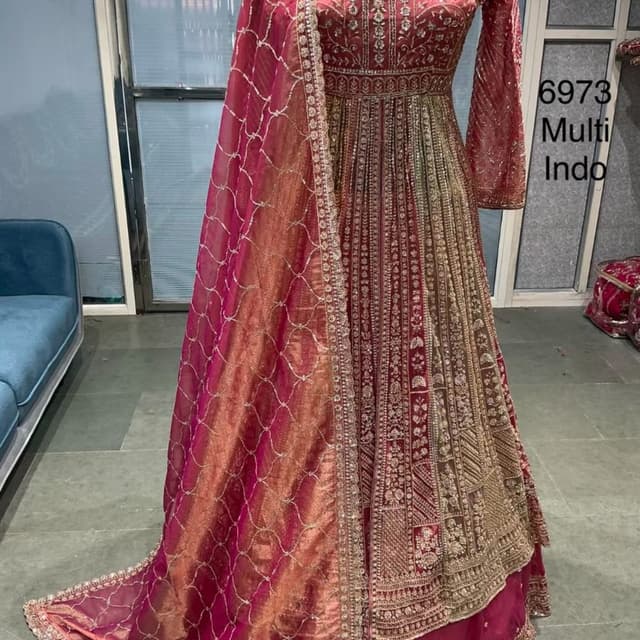 Deep pink, fuchsia, and metallic gold Lehenga Choli with Dupatta