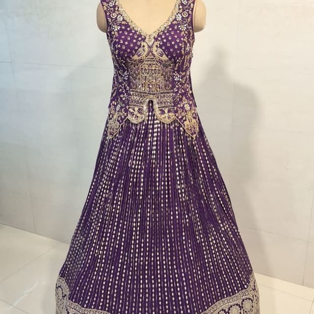 Deep purple, gold Anarkali Gown