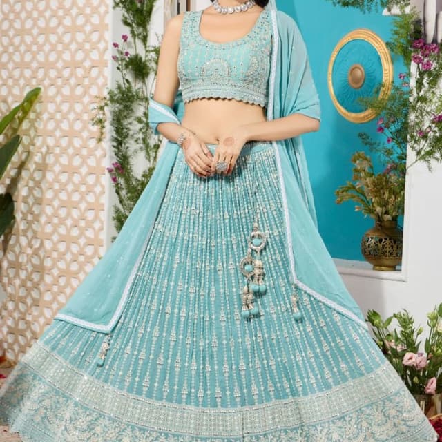 Aqua Blue, Turquoise, Silver Lehenga Choli
