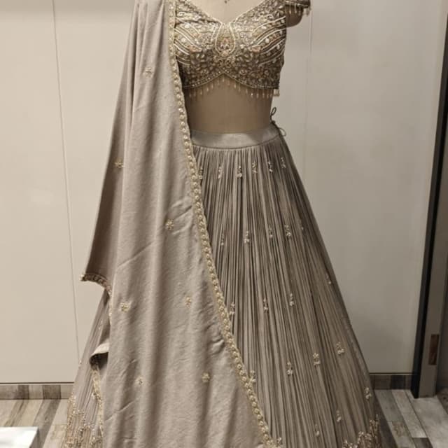 Grey, Silver, and metallic gold accents Lehenga Choli